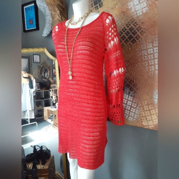 Zara Nwot Crochet Bright Red Knit Dress - Picture 14 of 15